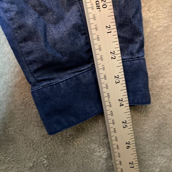 Blair Women Embroidered Bird Cardinal Blue Chambray Roll Tab Collared Shirt XL - Picture 10 of 11